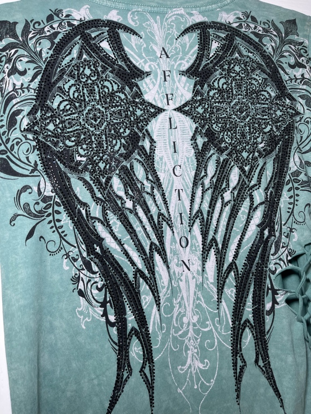 Buckle Affliction Lace-Up Y2K Deep Sea Lava Wash Graphic Short Sleeve Tee Medium - Picture 14 of 16